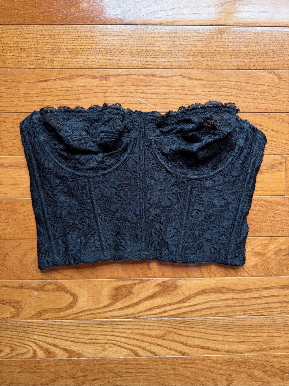 Out From Under Urban Outfitters Black Floral Lace Strapless Corset Top Medium M
